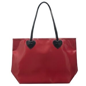 Lulu Guinness Red Patent PVC City Tote Bag - black strap & Heart Detail